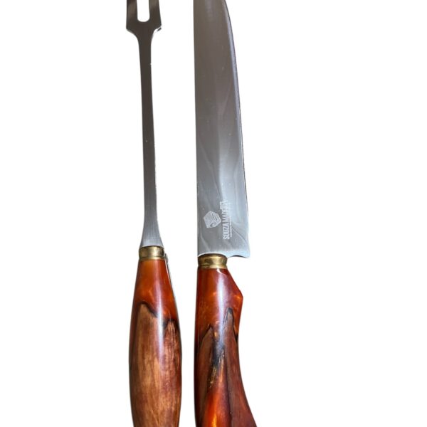 Kit faca ligar artesanal cabo em madeira com resina lâmina em aço inox 420