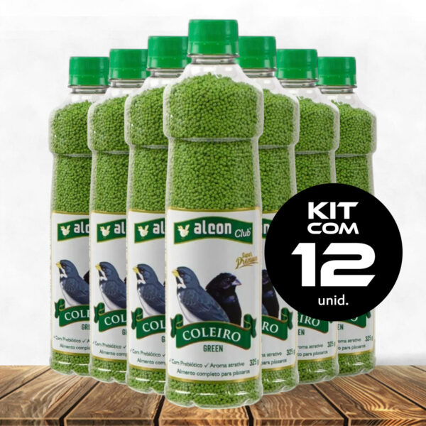 Kit 12 Garrafas Ração Alcon Coleiro Green Super Premium Extrusada Verde 325g