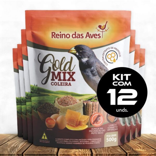 Kit 12 Unids. Ração Para Coleira Gold Mix 500 Grs Reino Das Aves