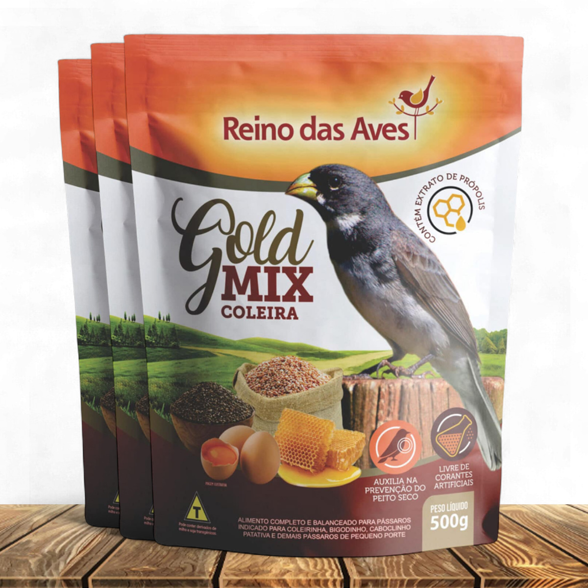 padrao-1200x1200_kit com 3 unds Kit 3 Unids. Ração Coleira Gold Mix 500G - Imagem 1